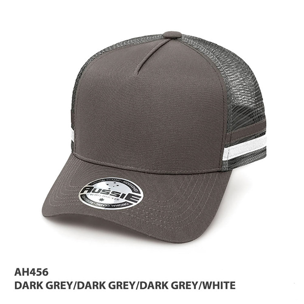 A-Frame Striped Trucker Cap – dark grey