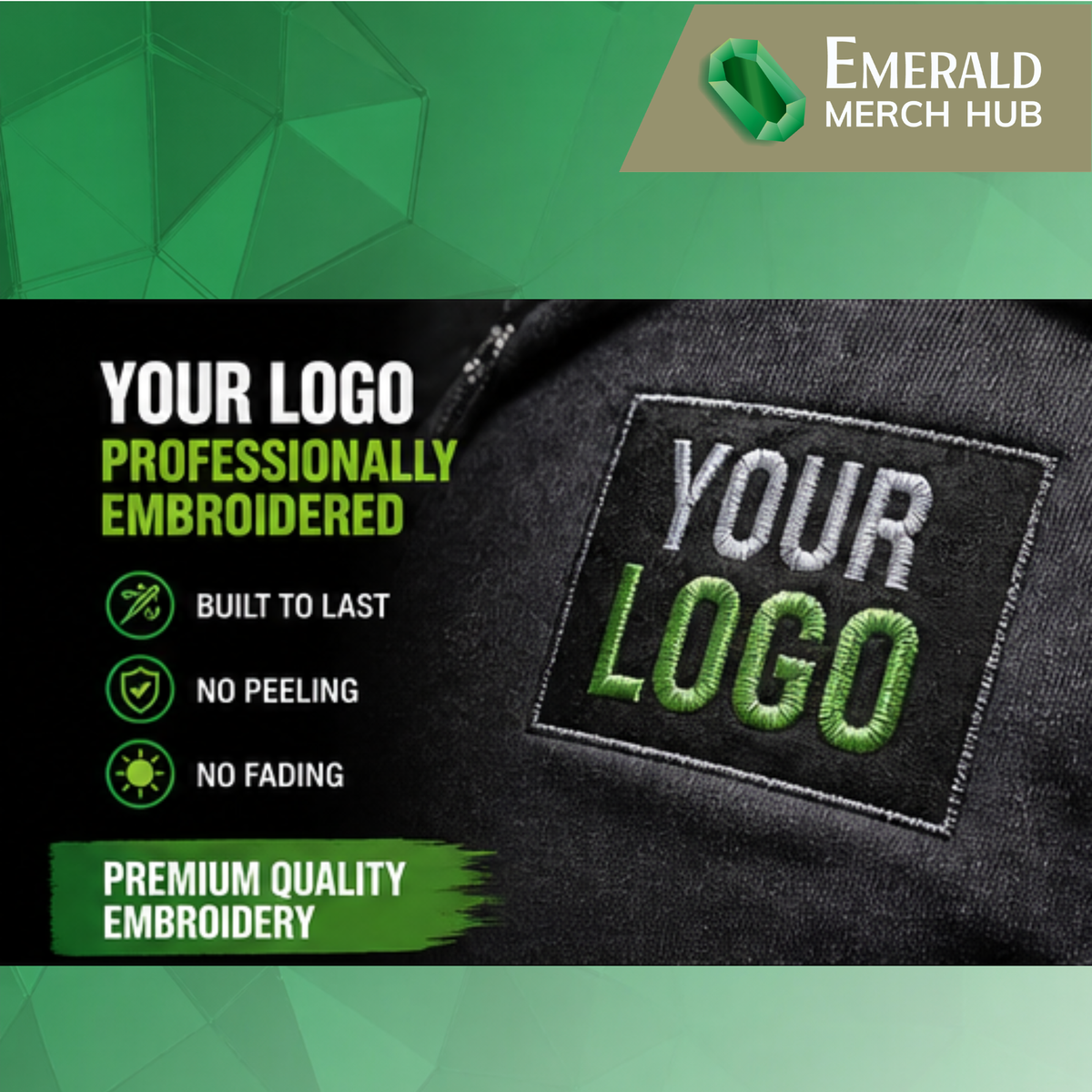 Your Logo, Done Properly
Sub:
Durable embroidery that won’t peel, crack or fade.