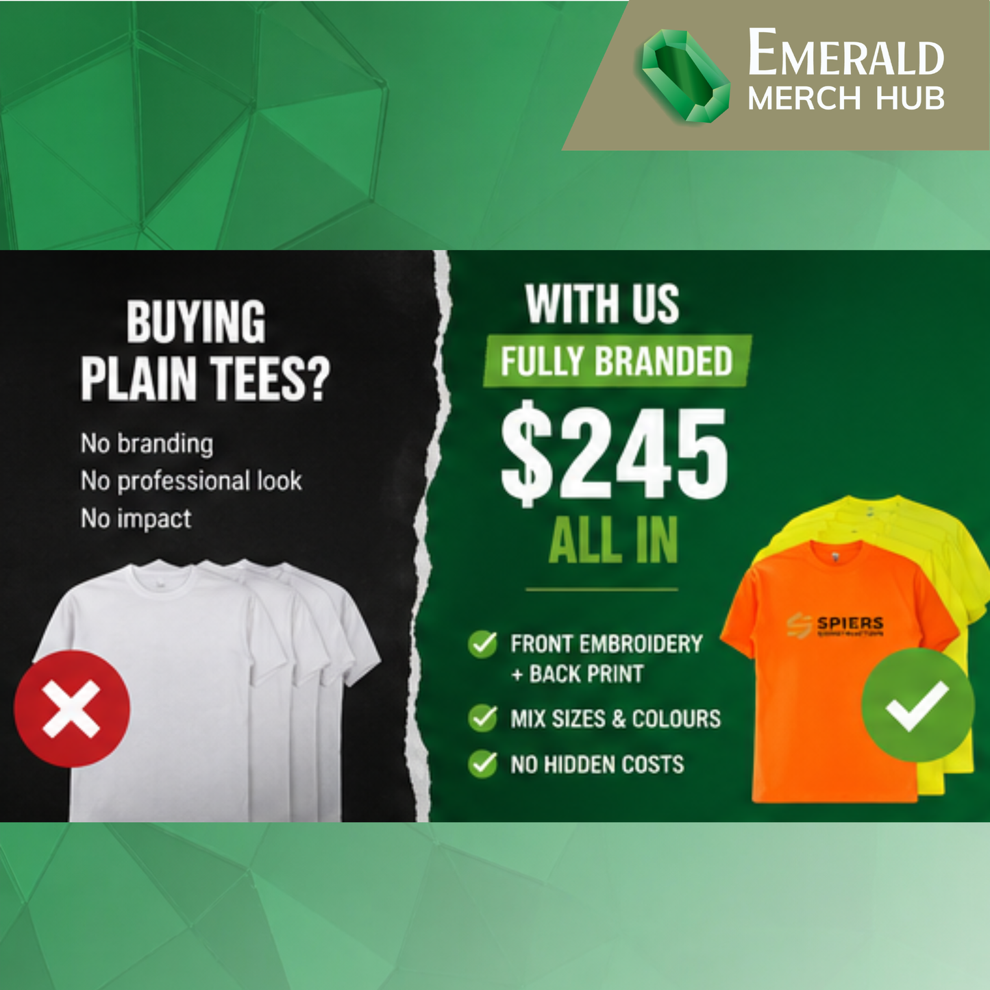 Custom Hi Vis Workwear T-Shirts – 6 Pack | Embroidered Logo + Back Print | Sydney Fast Turnaround (5–8 Days)