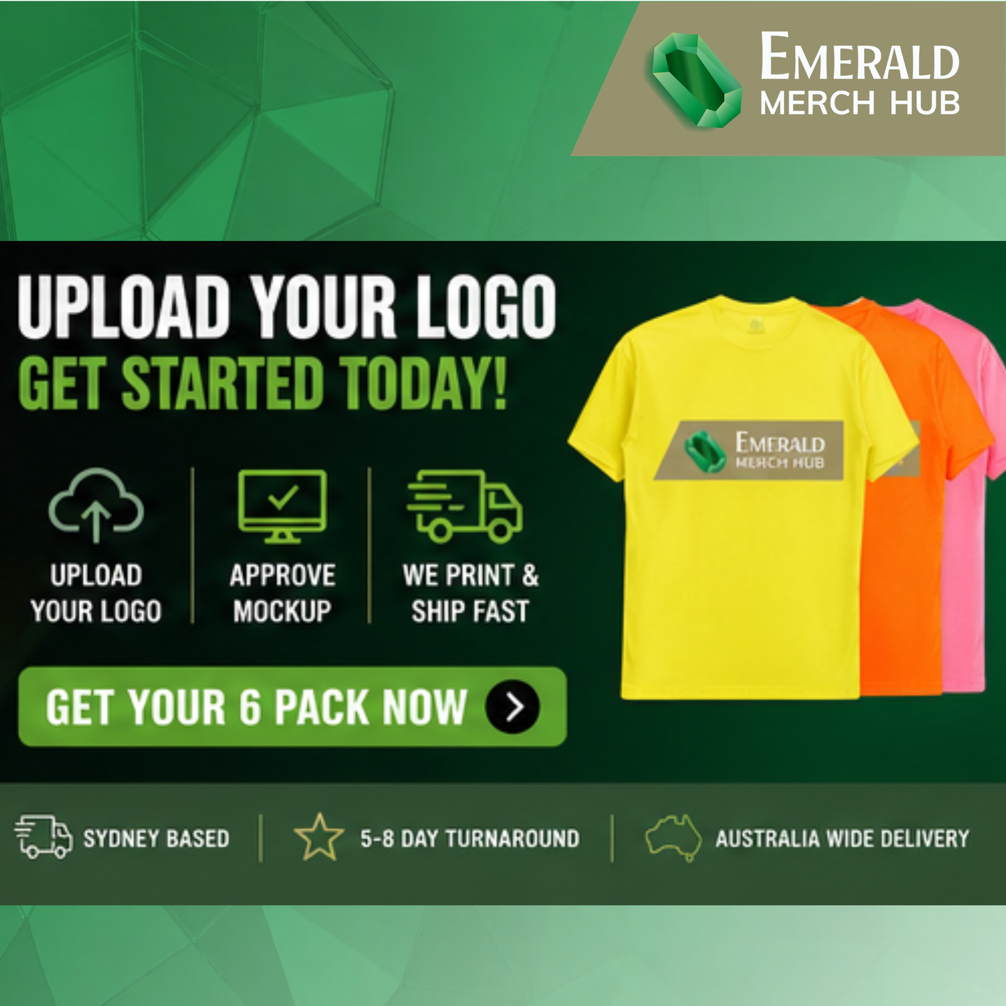 Custom Hi Vis Workwear T-Shirts – 6 Pack | Embroidered Logo + Back Print | Sydney Fast Turnaround (5–8 Days)