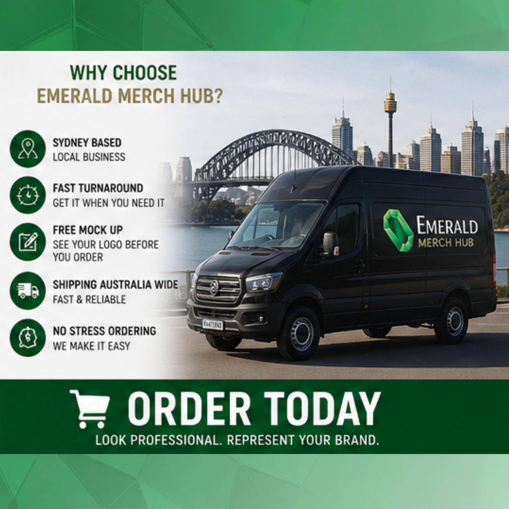 Sydney based workwear supplier Emerald Merch Hub custom uniforms Australia wide