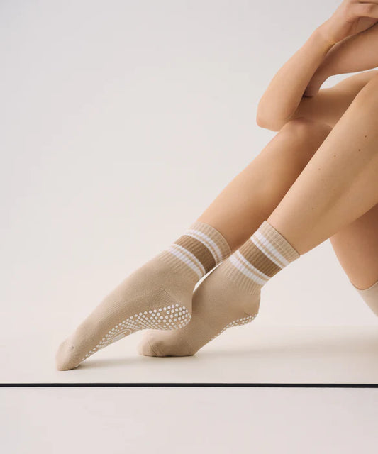 Custom Crew Grip non slip Sock Beige stripe