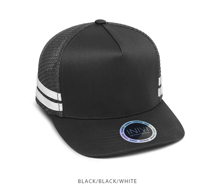 Premium Deep-Fit Striped Trucker Cap – black/white