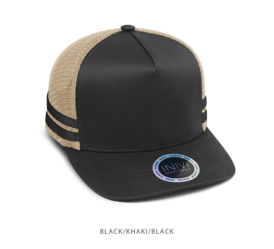 Premium Deep-Fit Striped Trucker Cap – black/khaki