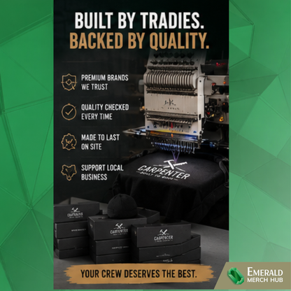 Professional embroidered tradie uniforms being prepared and packed for Australian carpenters and construction crews