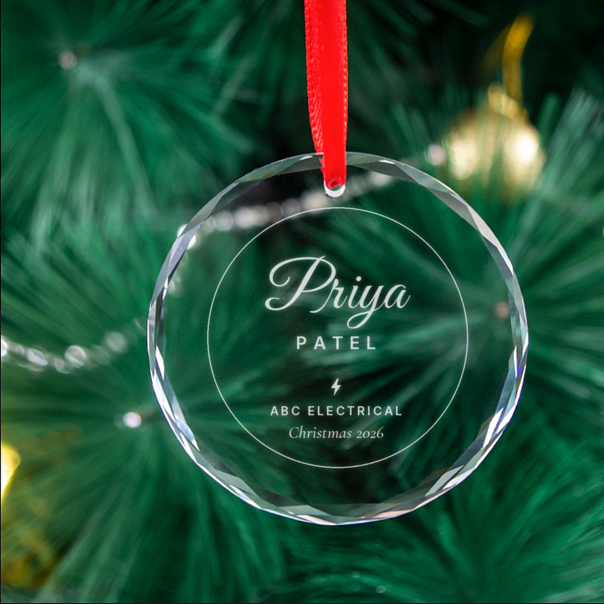 Staff Christmas gift crystal ornament engraved with employee name and company logo, team video message gift, Australia