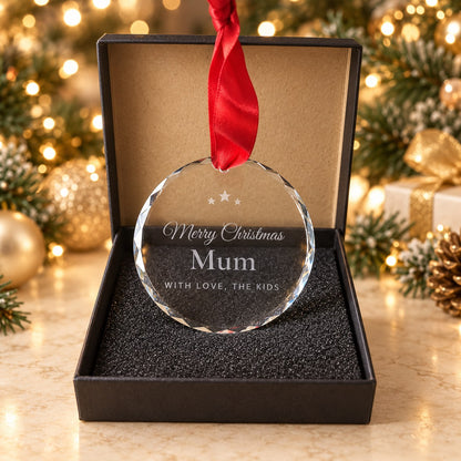 Merry Christmas Mum engraved crystal ornament with love the kids, personalised video message Christmas gift in keepsake box, Australia